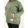 Moteriška Plus Size viskozinė džemperis su gobtuvu ir kišene, chaki spalvos