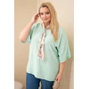 Moteriška Plus Size viskozinė palaidinė su dekoratyvine skarele, mėtų spalvos