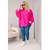 Moteriška Plus Size viskozinė palaidinė su rauktomis rankovėmis ir V formos iškirpte, fuksijos spalvos