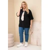 Moteriška Plus Size viskozinė palaidinė su dekoratyvine skarele, juoda