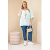 Moteriška Plus Size viskozinė palaidinė su dekoratyvine skarele, mėtų spalvos