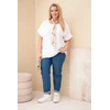 Moteriška Plus Size viskozinė palaidinė su dekoratyvine skarele, baltos spalvos