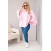 Moteriška Plus Size viskozinė palaidinė su V formos iškirpte ir rankovėmis su raukiniais, rožinės spalvos