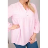 Moteriška Plus Size viskozinė palaidinė su V formos iškirpte ir rankovėmis su raukiniais, rožinės spalvos