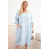 Moteriška Plus Size viskozinė suknelė trumpomis rankovėmis su kišenėmis, mėlyna