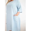 Moteriška Plus Size viskozinė suknelė trumpomis rankovėmis su kišenėmis, mėlyna