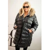 Moteriška Plus Size žieminė striukė su gobtuvu ir kailiuku, juodos spalvos