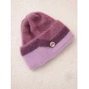 Moteriška rumbuota beanie kepurė su dekoru, tamsiai rožinės ir violetinės spalvos