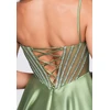 Moteriška žalia maksi suknelė su petnešėlėmis ir blizgiu korsetu