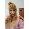Moteriška žieminė kepurė su fliso pamušalu ir bumbulu Fiona, garstyčių spalvos