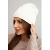 Moteriška žieminė kepurė su rumbuotu mezgimu ir vilna K471, ekru spalvos