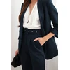 Moteriškas komplektas su švarku ir kelnėmis, tamsiai mėlynos spalvos