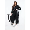 Moteriškas medvilninis komplektas su oversize kelnėmis ir kontrastinėmis juostomis, juodos spalvos