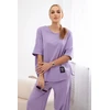 Moteriškas medvilninis komplektas su palaidine ir kelnėmis, šviesiai violetinės spalvos