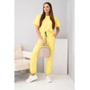 Moteriškas medvilninis komplektas su trumpomis rankovėmis ir sportinėmis kelnėmis, geltonas