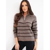 Moteriškas megztinis su alpakos vilna ir užtrauktuku, smėlio spalvos