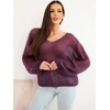 Moteriškas megztinis su V formos iškirpte, tamsiai violetinis