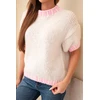 Moteriškas megztinis trumpomis rankovėmis su kontrastiniais ribais, smėlio spalvos