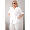 Moteriškas muslino Plus Size komplektas su sagomis, balta spalva
