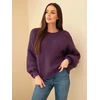 Moteriškas oversize megztinis su apvalia iškirpte, violetinis