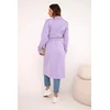 Moteriškas paltas su diržu ir apykakle, šviesiai violetinis