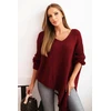 Moteriškas Plus Size asimetrinis megztinis su V formos iškirpte, burgundiškos spalvos