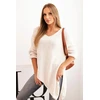 Moteriškas Plus Size asimetriškas megztinis su V formos iškirpte, šviesiai smėlio spalvos