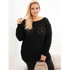 Moteriškas Plus Size ažūrinis megztinis, juodos spalvos