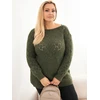 Moteriškas Plus Size ažūrinis megztinis, chaki spalvos