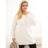 Moteriškas Plus Size ažūrinis megztinis ilgomis rankovėmis, smėlio spalvos