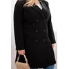 Moteriškas Plus Size dvieilis paltas su apykakle, juodos spalvos