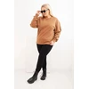 Moteriškas Plus Size džemperis su apvalia iškirpte, kapučino spalvos
