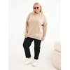 Moteriškas Plus Size džemperis su gobtuvu ir kengūros kišene, smėlio spalvos