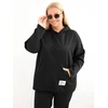 Moteriškas Plus Size džemperis su gobtuvu ir kengūros kišene, juodas