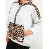 Moteriškas Plus Size džemperis su gobtuvu ir leopardo rašto detalėmis, pilkas