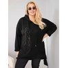 Moteriškas Plus Size džemperis su gobtuvu ir pynimo intarpu, juodos spalvos