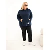 Moteriškas Plus Size džemperis su gobtuvu ir kangūros tipo kišene, tamsiai mėlynas