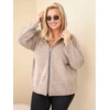 Moteriškas Plus Size džemperis su gobtuvu ir užtrauktuku, kapučino spalvos