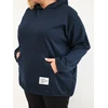 Moteriškas Plus Size džemperis su gobtuvu ir kangūros tipo kišene, tamsiai mėlynas