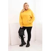 Moteriškas Plus Size džemperis su gobtuvu ir kengūros kišene, garstyčių spalvos