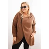 Moteriškas Plus Size džemperis su gobtuvu ir asimetrišku užtrauktuku, rudos spalvos