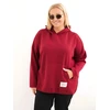 Moteriškas Plus Size džemperis su gobtuvu ir kengūros kišene, burgundiškos spalvos