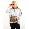Moteriškas Plus Size džemperis su gobtuvu ir leopardo rašto detalėmis, pilkas