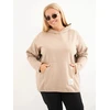 Moteriškas Plus Size džemperis su gobtuvu ir kengūros kišene, smėlio spalvos