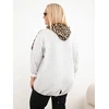 Moteriškas Plus Size džemperis su gobtuvu ir leopardo rašto detalėmis, pilkas