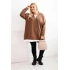 Moteriškas Plus Size džemperis su V formos iškirpte, rudas