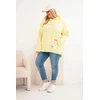 Moteriškas Plus Size geltonas džemperis su gobtuvu ir spauda