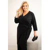 Moteriškas Plus Size juodas medvilninis kombinezonas su diržu ties juosmeniu ir 3/4 rankovėmis