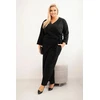 Moteriškas Plus Size juodas medvilninis kombinezonas su diržu ties juosmeniu ir 3/4 rankovėmis