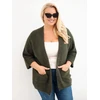 Moteriškas Plus Size kardiganas su kišenėmis, chaki spalvos
